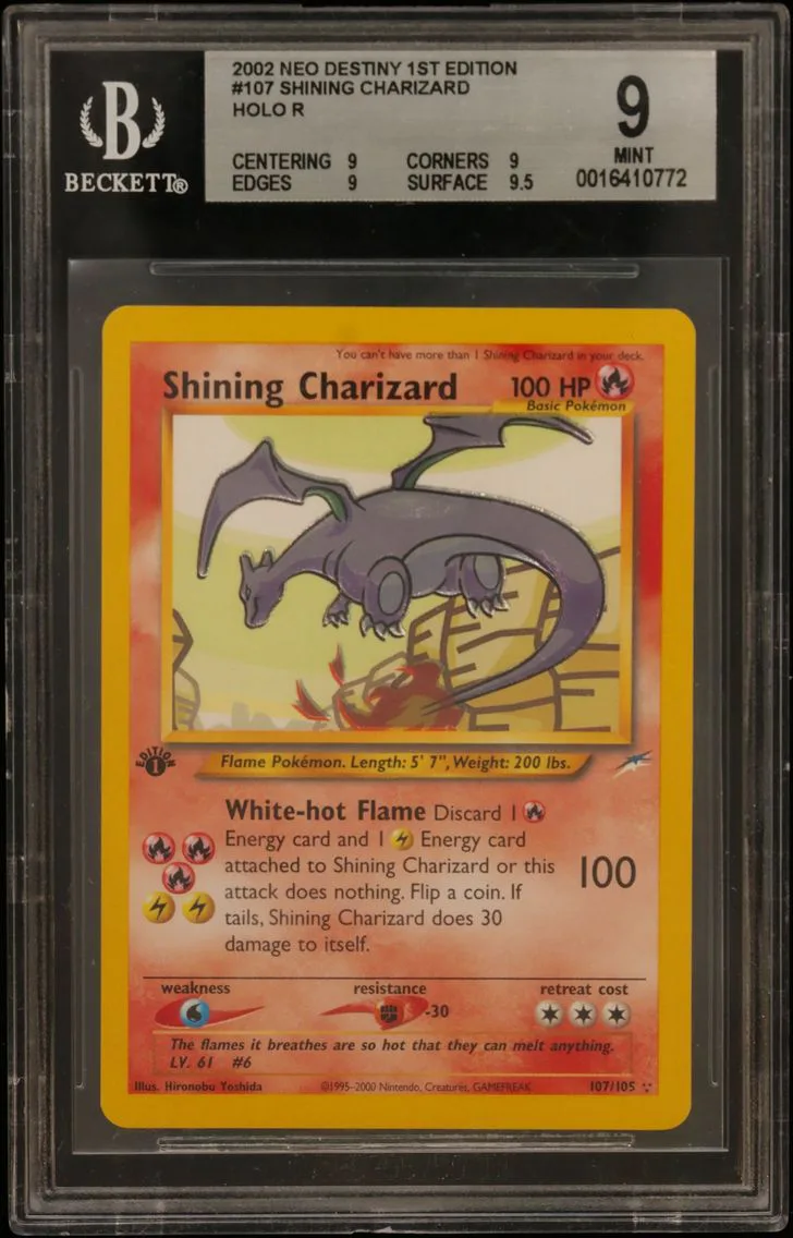 2002 #107 Shining Charizard HOLO R BGS 9 Neo Destiny 1st Edition