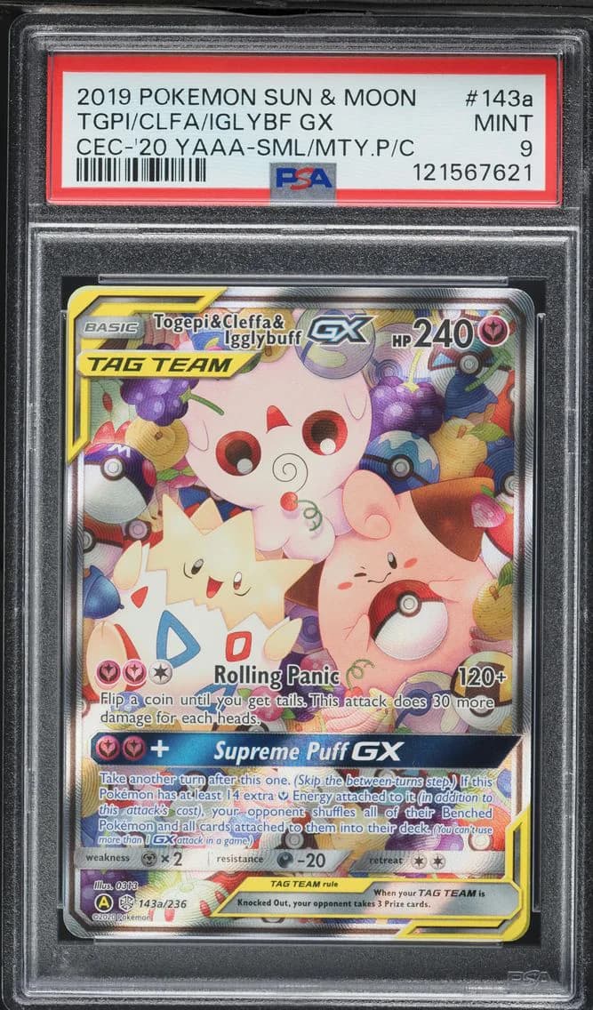 2019 #143a Togepi & Cleffa & Igglybuff GX PSA 9 Sun & Moon Cosmic Eclipse Pokemon