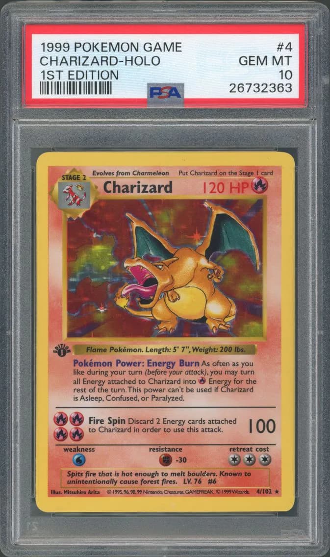1999 #4 CHARIZARD 1ST EDITION PSA 10 BASE SET | by Charred Treasures