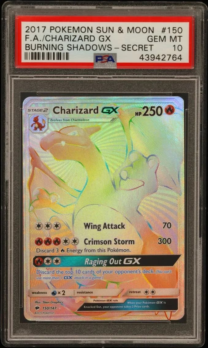 2017 #150 Full Art/Charizard GX PSA 10 Sun & Moon Burning Shadows