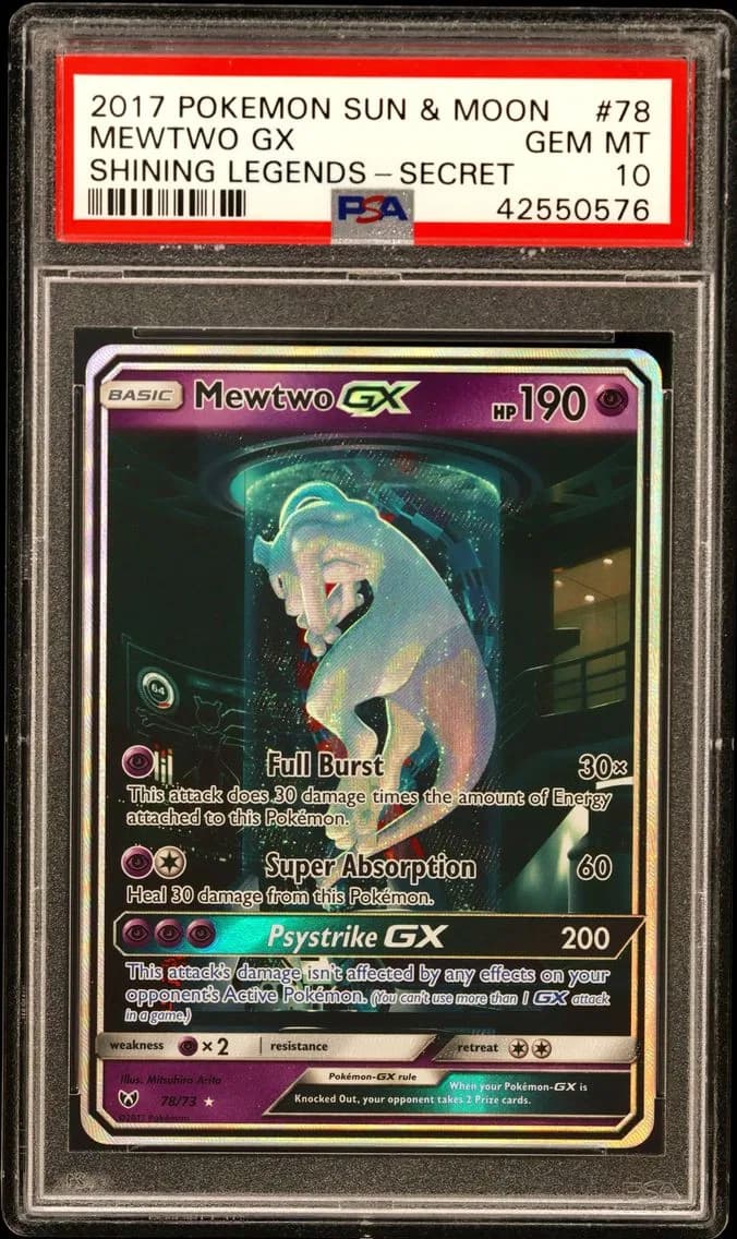 2017 #78 Mewtwo GX PSA 10 Sun & Moon Shining Legends