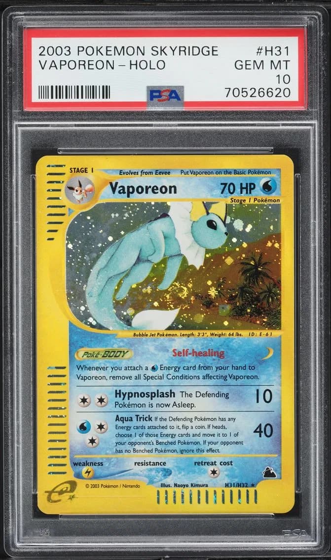 2003 #H31 Vaporeon-Holo PSA 10 Skyridge Pokemon