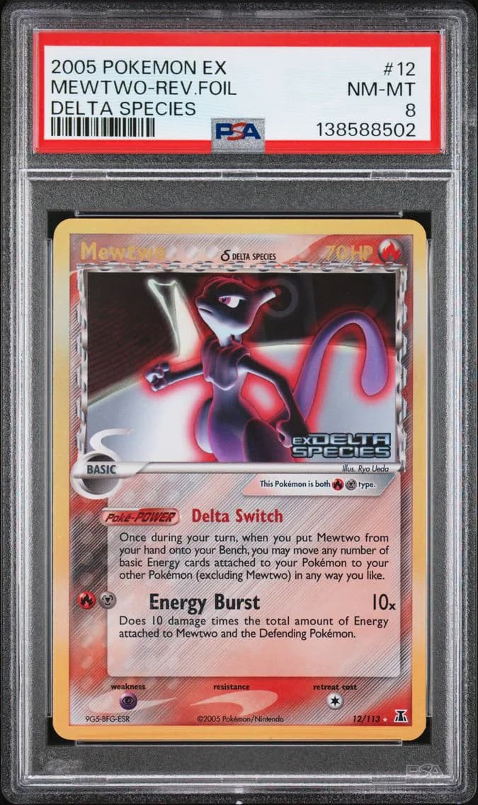 2005 #12 Mewtwo-Reverse Foil PSA 8 EX Delta Species