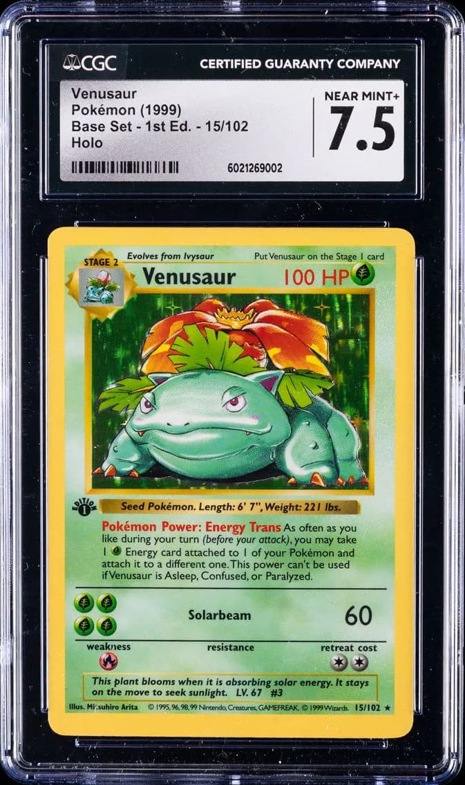1999 #15 Venusaur-Holo 1st Edition CGC 7.5 Game Pokemon