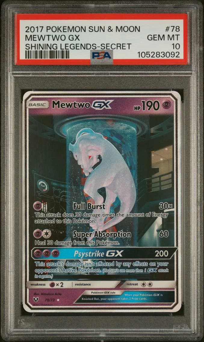 2017 #78 Mewtwo GX PSA 10 Sun & Moon Shining Legends Pokemon