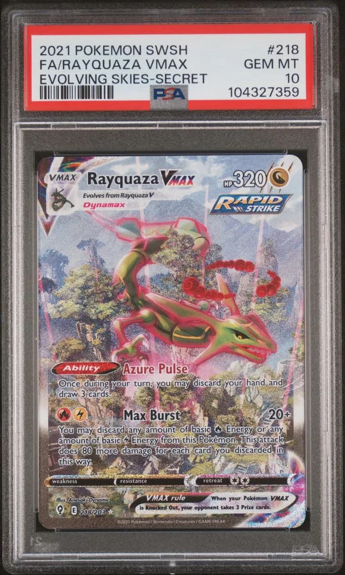 2021 #218 Full Art/Rayquaza Vmax PSA 10 Sword & Shield Evolving Skies Pokemon