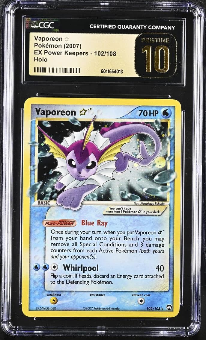 2007 #102 Vaporeon CGC 10 Pristine EX Power Keepers - English