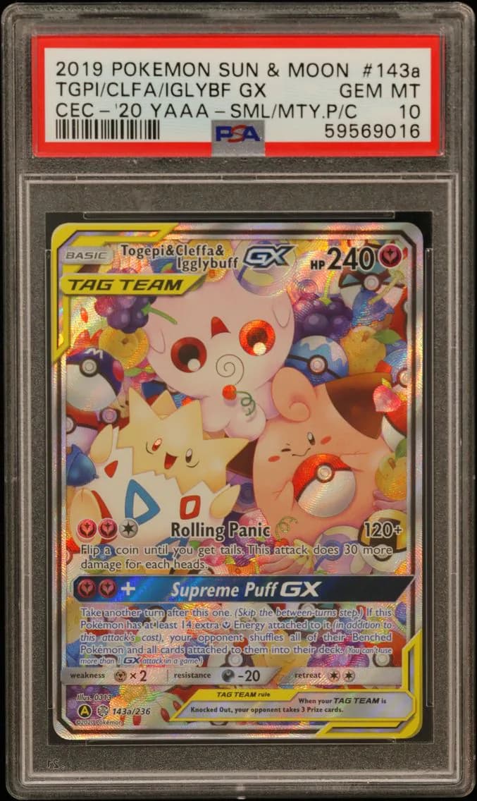 2019 #143a Togepi & Cleffa & Igglybuff GX PSA 10 Sun & Moon Cosmic Eclipse