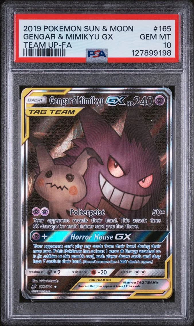 2019 #165 Full Art/Gengar & Mimikyu GX PSA 10 Sun & Moon Team Up