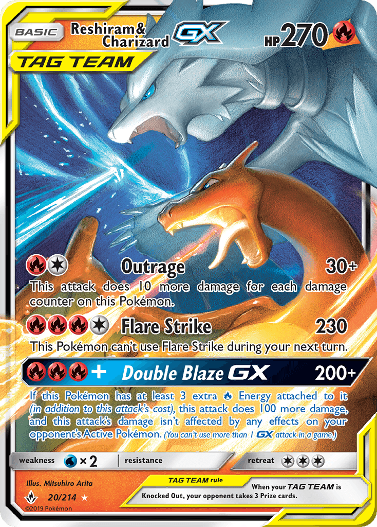 Reshiram & Charizard-GX printed card