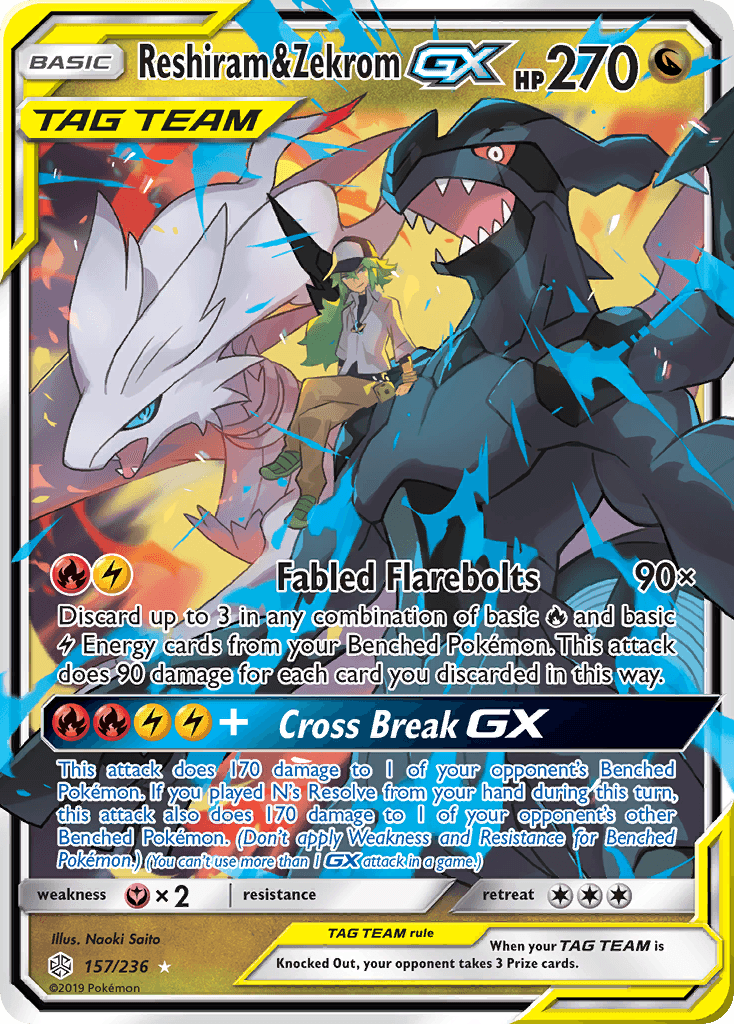 Reshiram & Zekrom-GX printed card